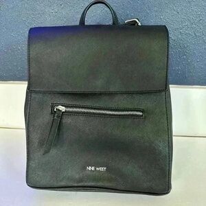 Nine West Womens Black Casual Everyday Flap Closure Backpack Modern Versatile